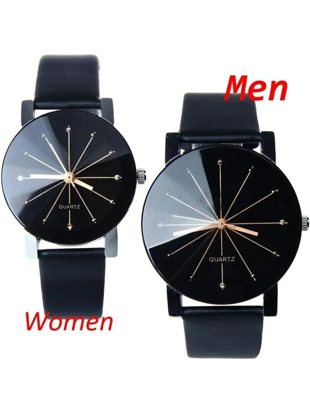 Men All Black Analog Quartz Simple Solid Leather Band Casual Classic Wrist Watch
